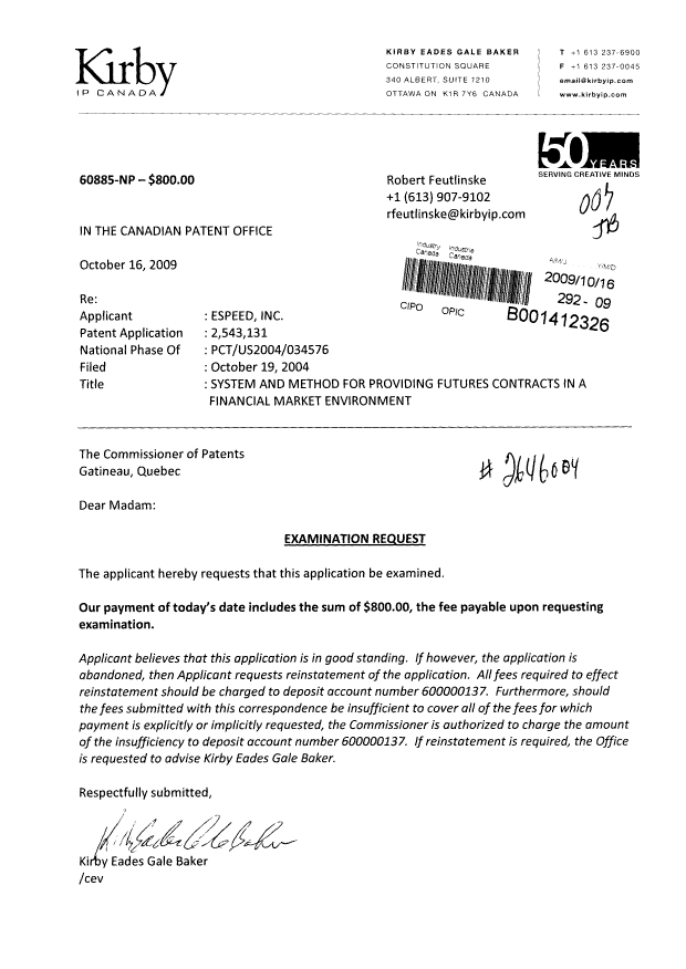 Document de brevet canadien 2543131. Poursuite-Amendment 20091016. Image 1 de 1