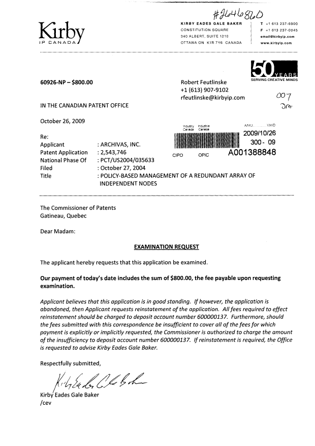 Document de brevet canadien 2543746. Poursuite-Amendment 20081226. Image 1 de 1