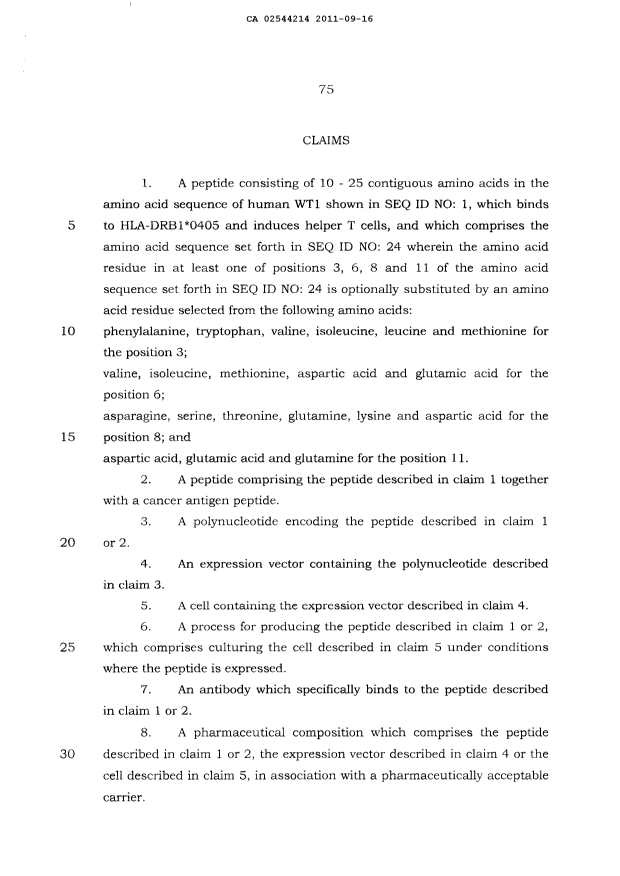 Document de brevet canadien 2544214. Revendications 20101216. Image 1 de 2
