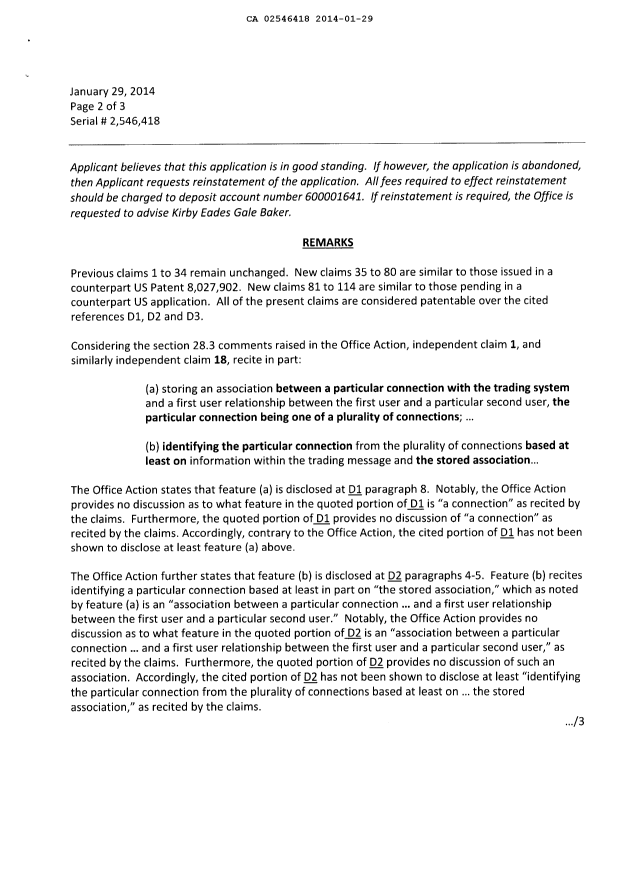 Document de brevet canadien 2546418. Poursuite-Amendment 20131229. Image 2 de 25