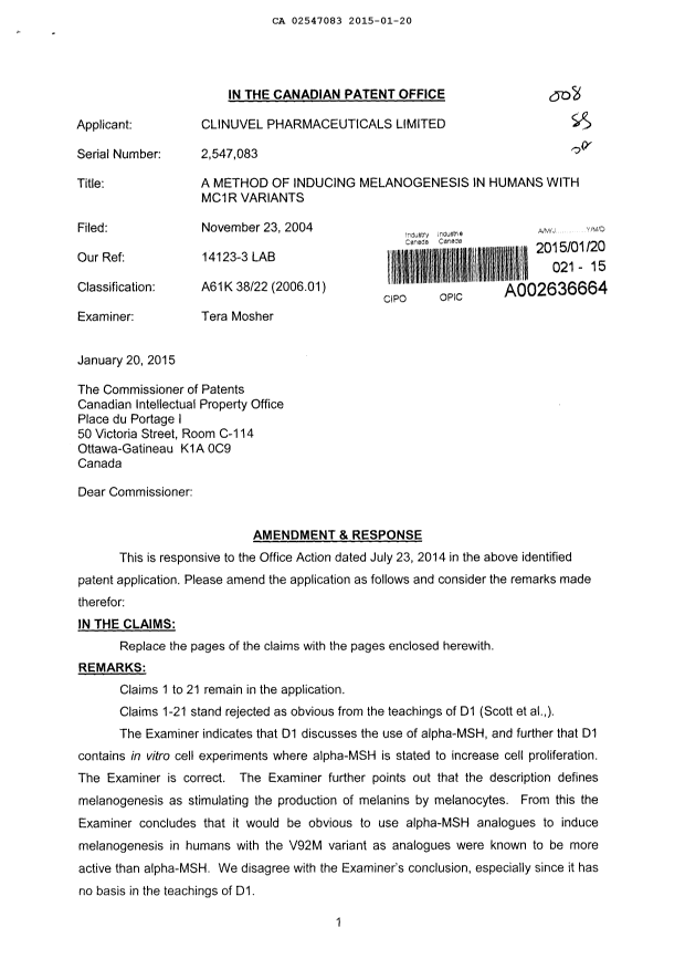 Document de brevet canadien 2547083. Poursuite-Amendment 20141220. Image 1 de 15