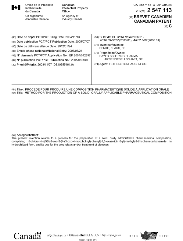 Document de brevet canadien 2547113. Page couverture 20111203. Image 1 de 1