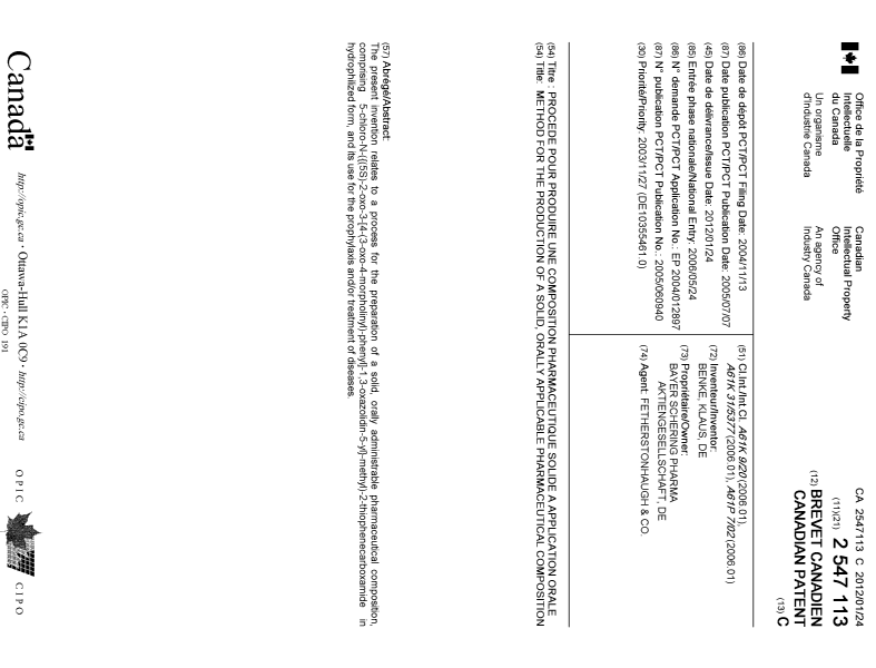 Document de brevet canadien 2547113. Page couverture 20111203. Image 1 de 1