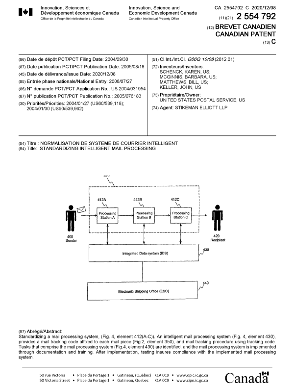 Document de brevet canadien 2554792. Page couverture 20201105. Image 1 de 1