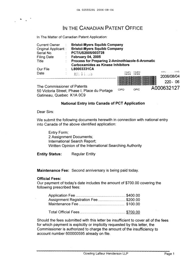 Canadian Patent Document 2555291. Assignment 20051204. Image 1 of 20
