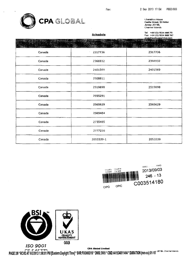 Document de brevet canadien 2555291. Cession 20130903. Image 2 de 6