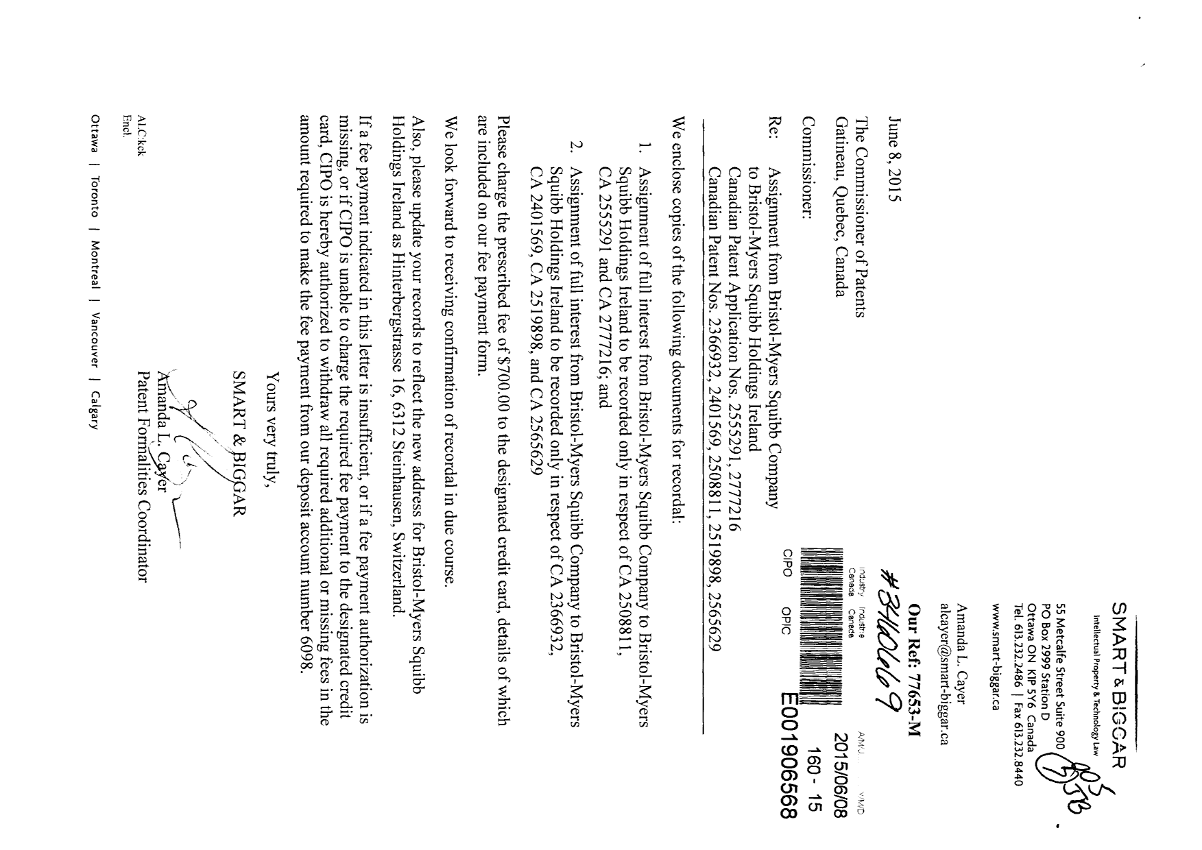 Document de brevet canadien 2555291. Cession 20141208. Image 1 de 5