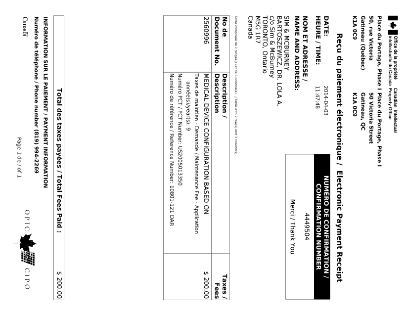 Document de brevet canadien 2560996. Taxes 20131203. Image 1 de 1