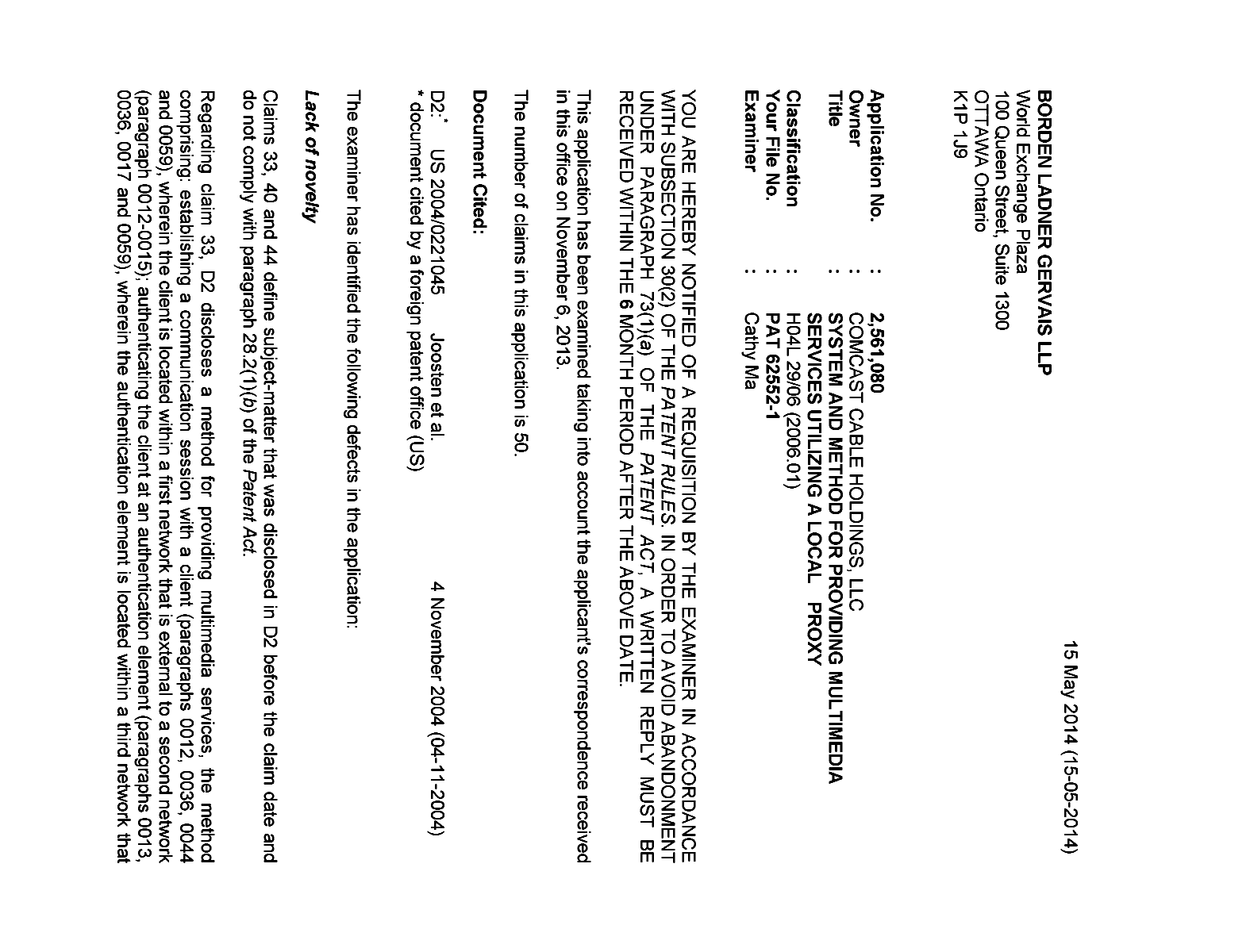 Document de brevet canadien 2561080. Poursuite-Amendment 20131215. Image 1 de 2