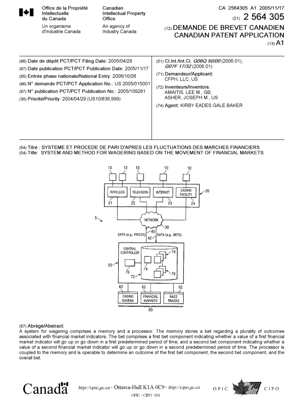 Document de brevet canadien 2564305. Page couverture 20061204. Image 1 de 1