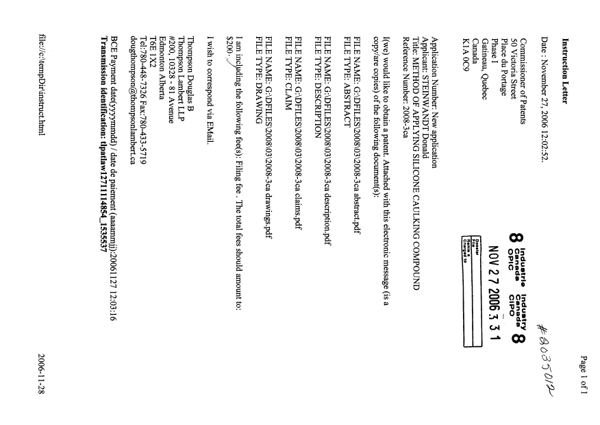 Document de brevet canadien 2568946. Cession 20051227. Image 1 de 2