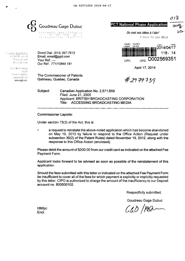 Document de brevet canadien 2571659. Poursuite-Amendment 20131217. Image 1 de 208