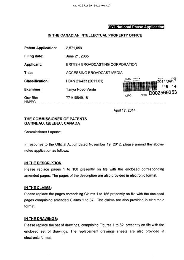 Document de brevet canadien 2571659. Poursuite-Amendment 20131217. Image 2 de 208