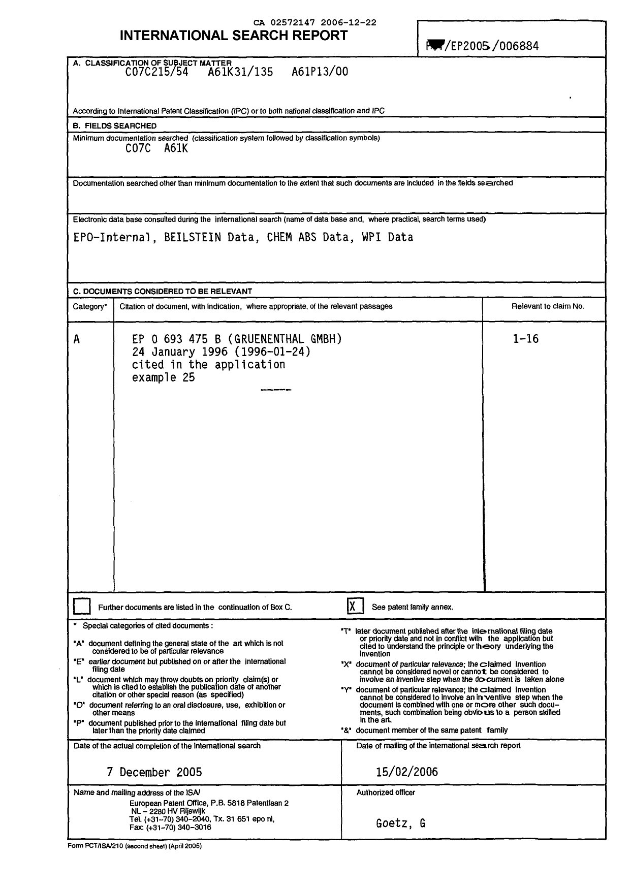 Document de brevet canadien 2572147. PCT 20051222. Image 1 de 2