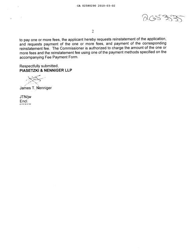 Document de brevet canadien 2580290. Taxes 20091202. Image 2 de 2