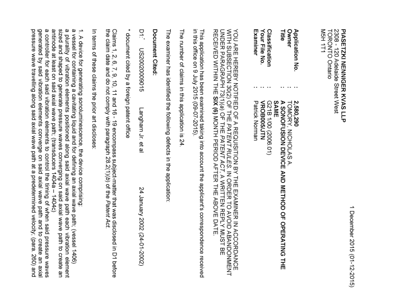 Document de brevet canadien 2580290. Poursuite-Amendment 20141201. Image 1 de 4