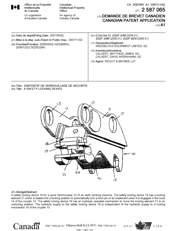 Canadian Patent Document 2587065. Cover Page 20071022. Image 1 of 1
