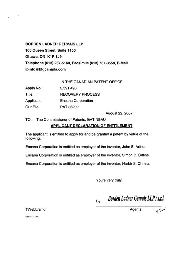 Canadian Patent Document 2591498. Correspondence 20061222. Image 2 of 2