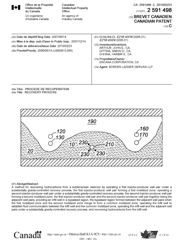 Canadian Patent Document 2591498. Cover Page 20091201. Image 1 of 1