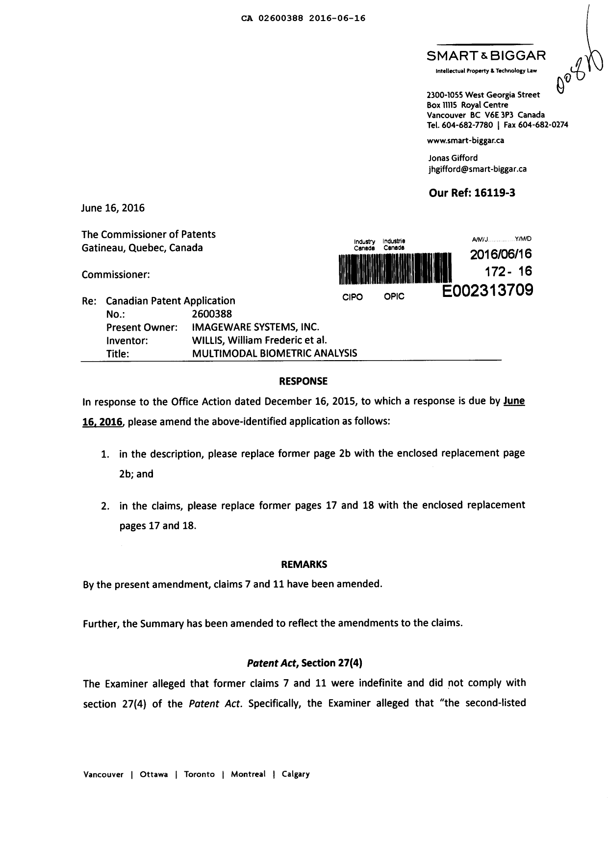 Canadian Patent Document 2600388. Prosecution-Amendment 20151216. Image 1 of 6