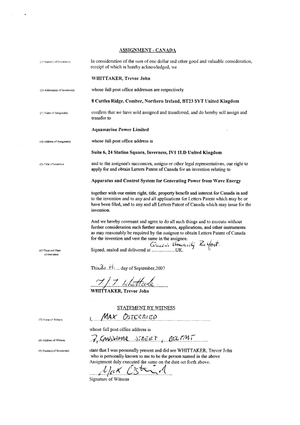 Canadian Patent Document 2602012. Assignment 20080118. Image 2 of 4