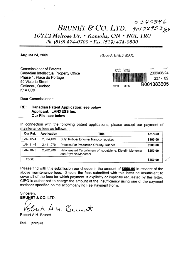 Canadian Patent Document 2604409. Fees 20081224. Image 1 of 1