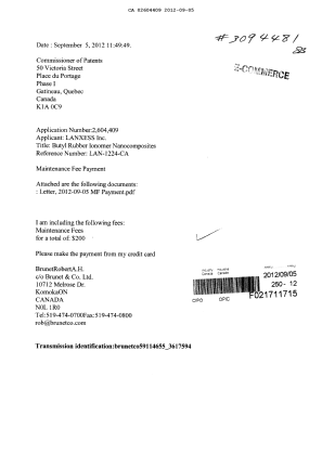 Document de brevet canadien 2604409. Taxes 20111205. Image 1 de 3