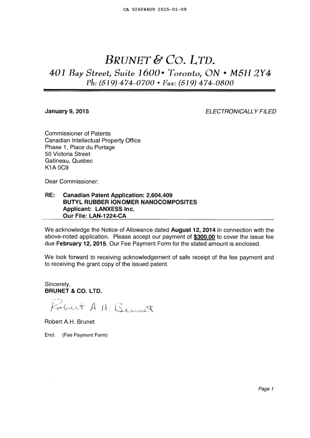 Document de brevet canadien 2604409. Correspondance 20141209. Image 2 de 2