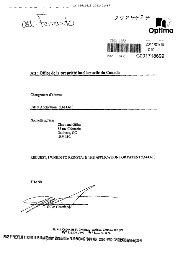 Document de brevet canadien 2614613. Taxes 20101217. Image 2 de 2