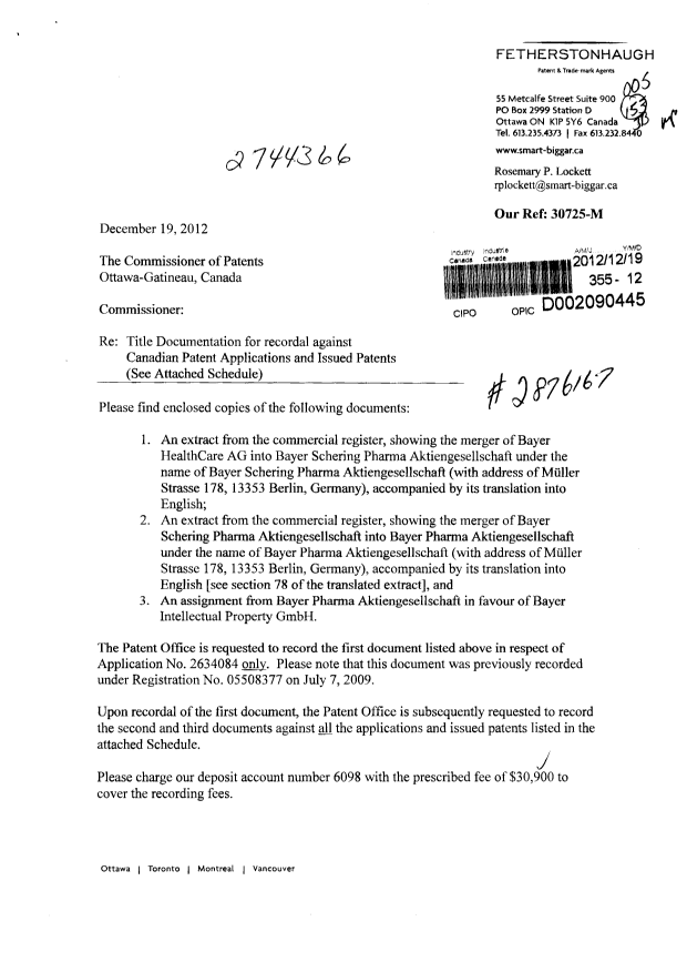 Document de brevet canadien 2624310. Cession 20111219. Image 1 de 272