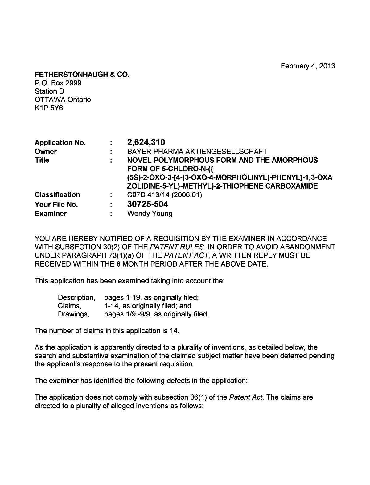 Canadian Patent Document 2624310. Prosecution-Amendment 20121204. Image 1 of 4