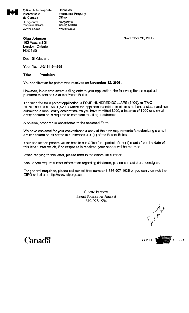 Canadian Patent Document 2645815. Assignment 20081222. Image 4 of 4