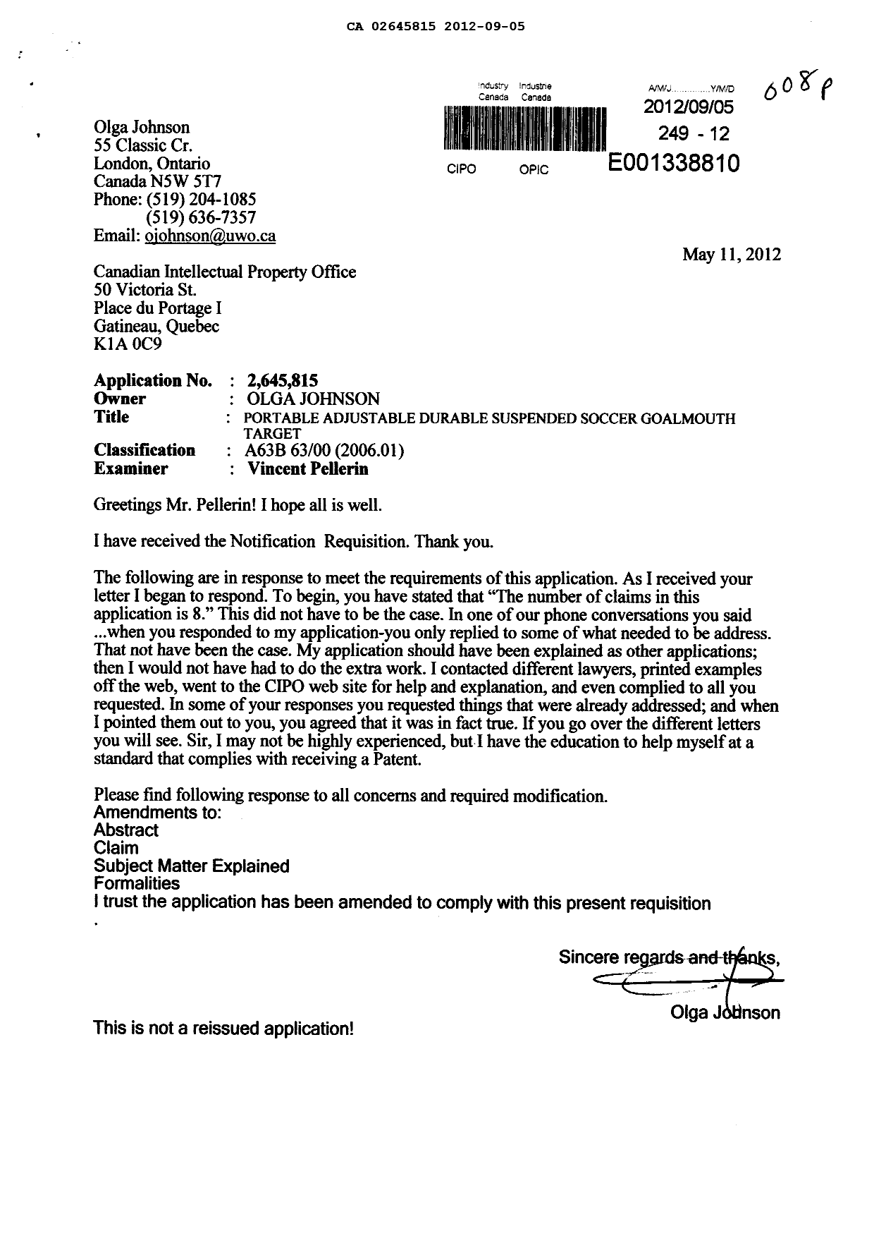Canadian Patent Document 2645815. Prosecution-Amendment 20120905. Image 1 of 15