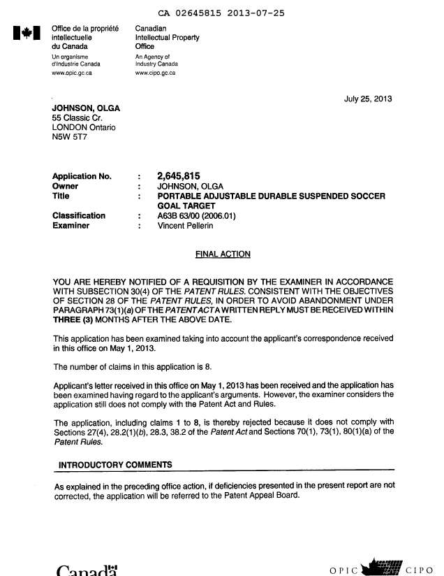 Document de brevet canadien 2645815. Poursuite-Amendment 20130725. Image 1 de 15