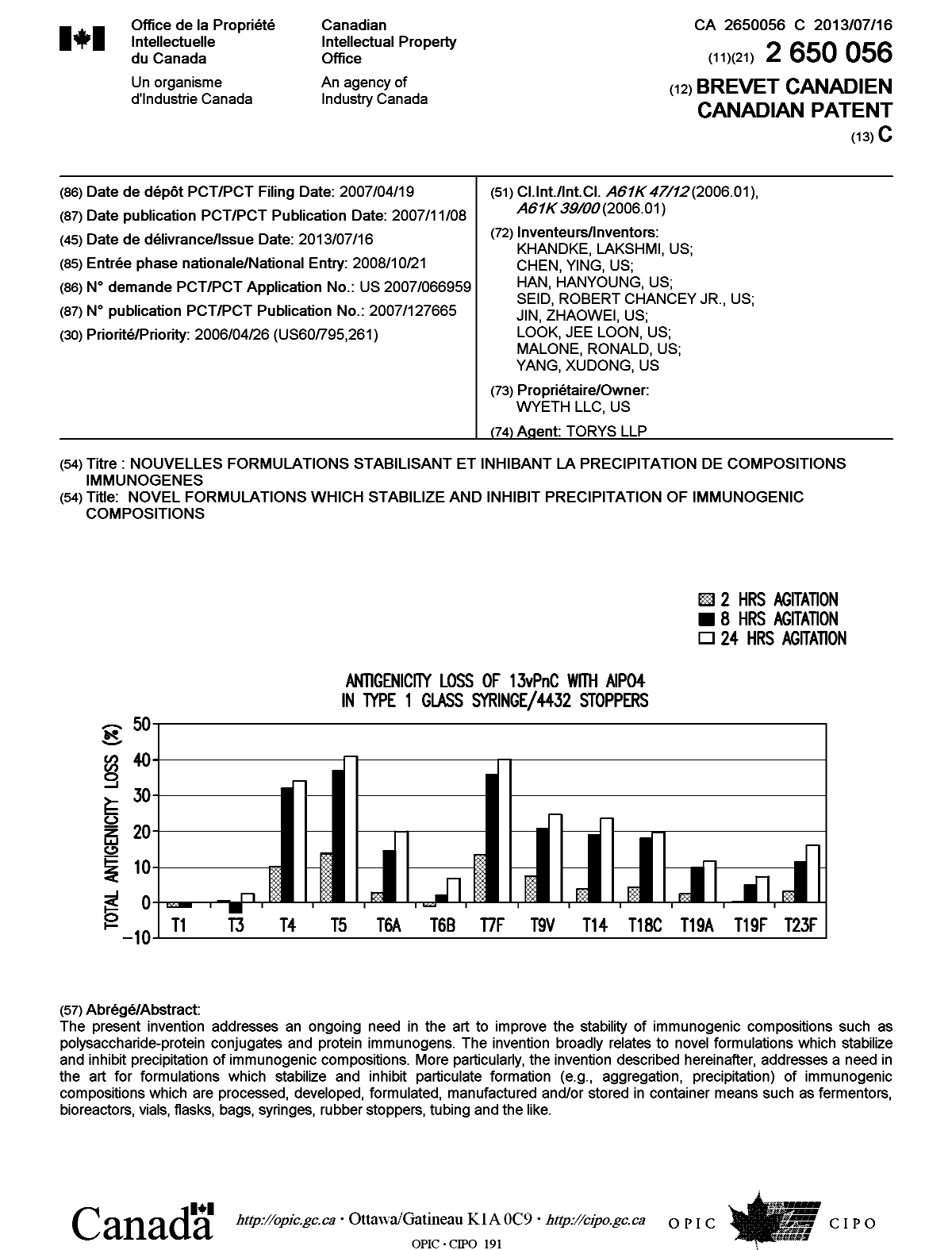 Document de brevet canadien 2650056. Page couverture 20121221. Image 1 de 1