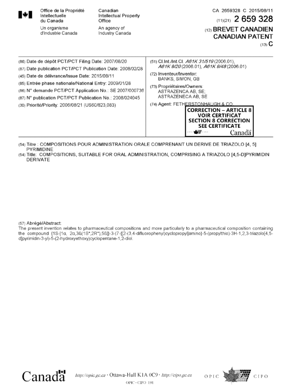 Canadian Patent Document 2659328. Cover Page 20151211. Image 1 of 2