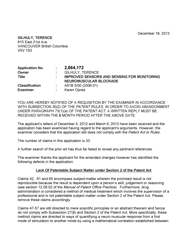 Document de brevet canadien 2664172. Poursuite-Amendment 20121216. Image 1 de 2