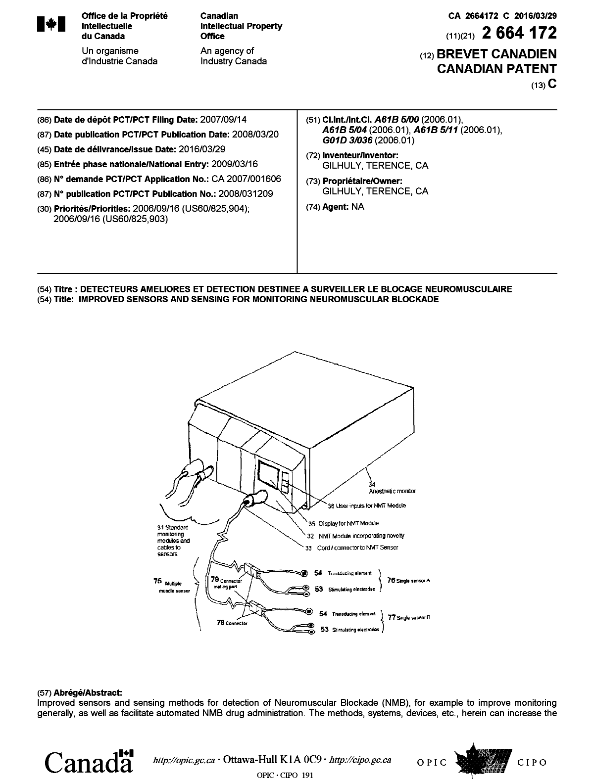 Document de brevet canadien 2664172. Page couverture 20151212. Image 1 de 2