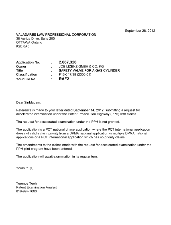 Canadian Patent Document 2667326. Prosecution-Amendment 20120928. Image 1 of 1