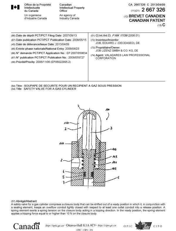 Canadian Patent Document 2667326. Cover Page 20130318. Image 1 of 1