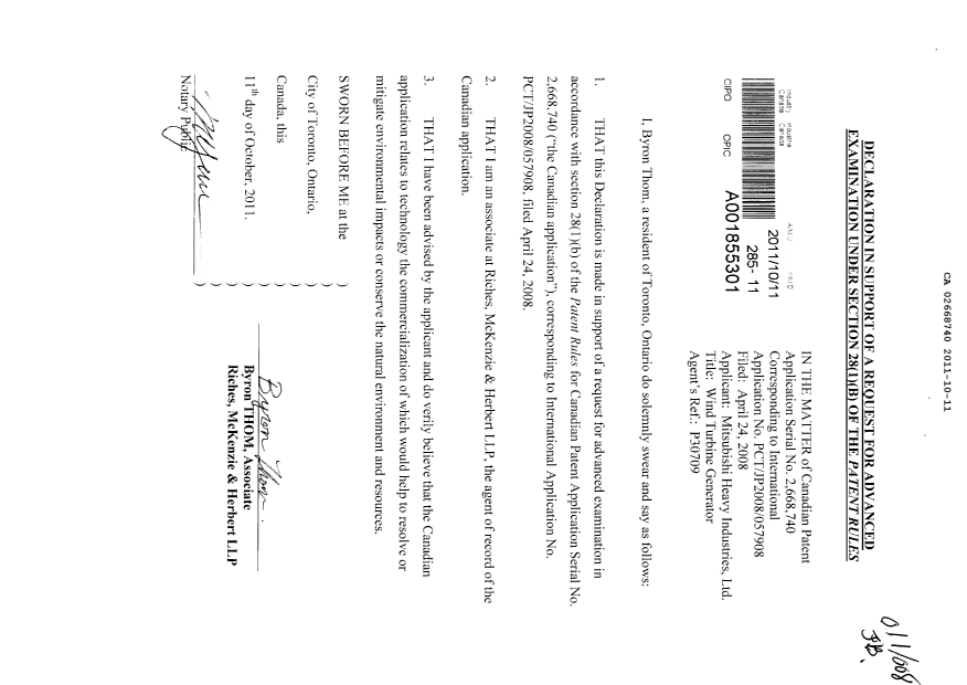 Document de brevet canadien 2668740. Poursuite-Amendment 20111011. Image 1 de 6