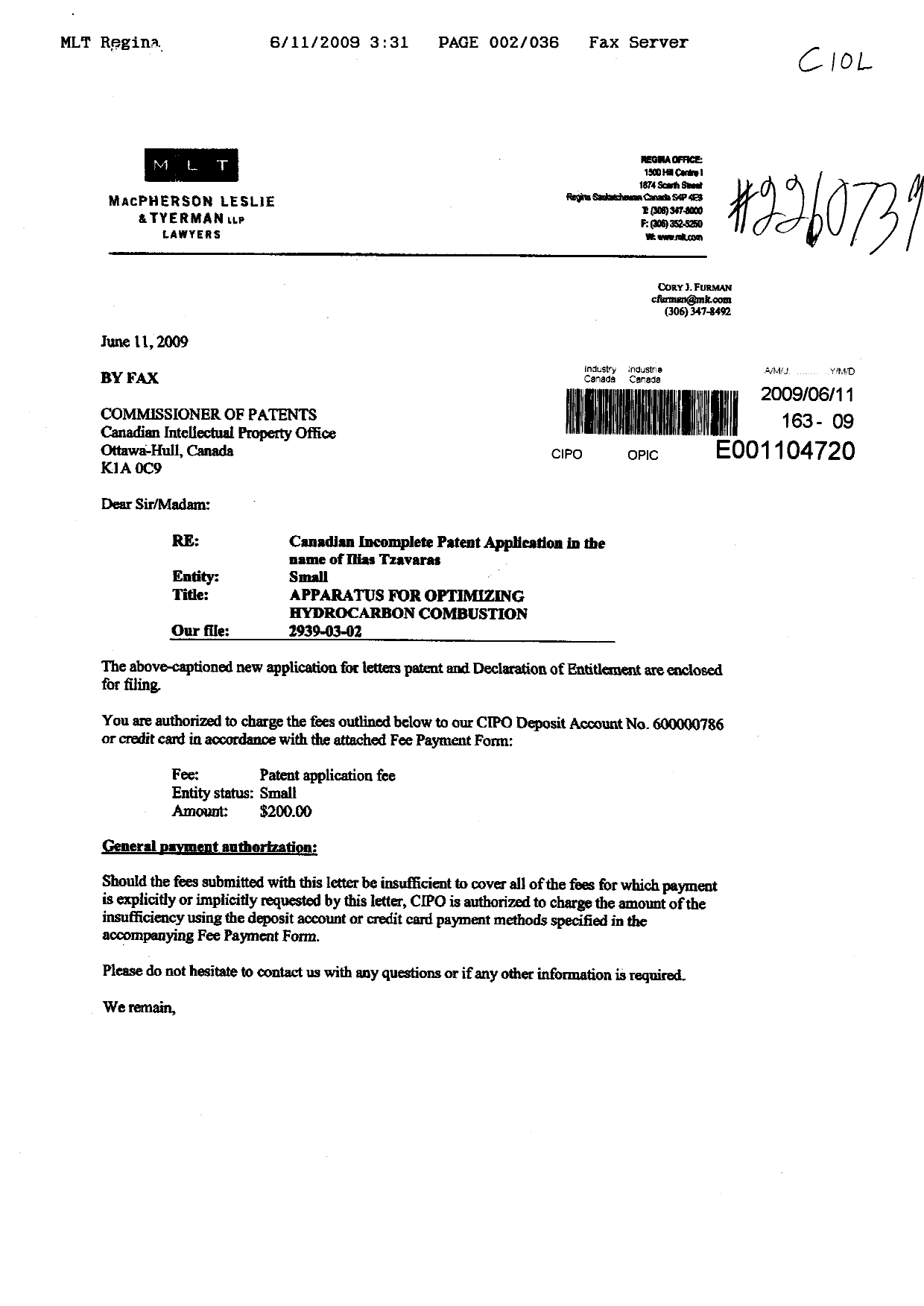 Document de brevet canadien 2668747. Cession 20090611. Image 1 de 7