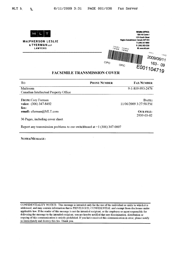Document de brevet canadien 2668747. Cession 20090611. Image 7 de 7