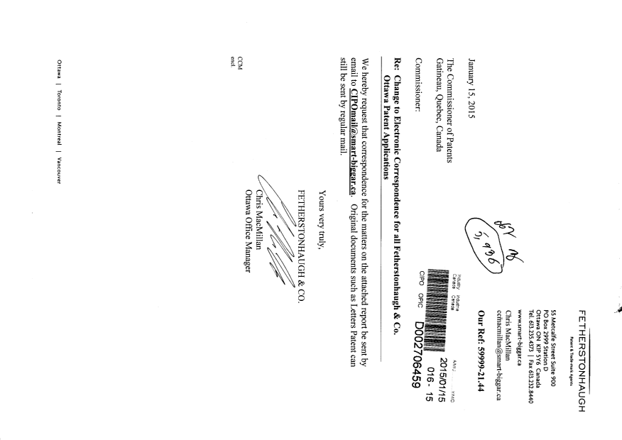 Canadian Patent Document 2683779. Correspondence 20141215. Image 1 of 2