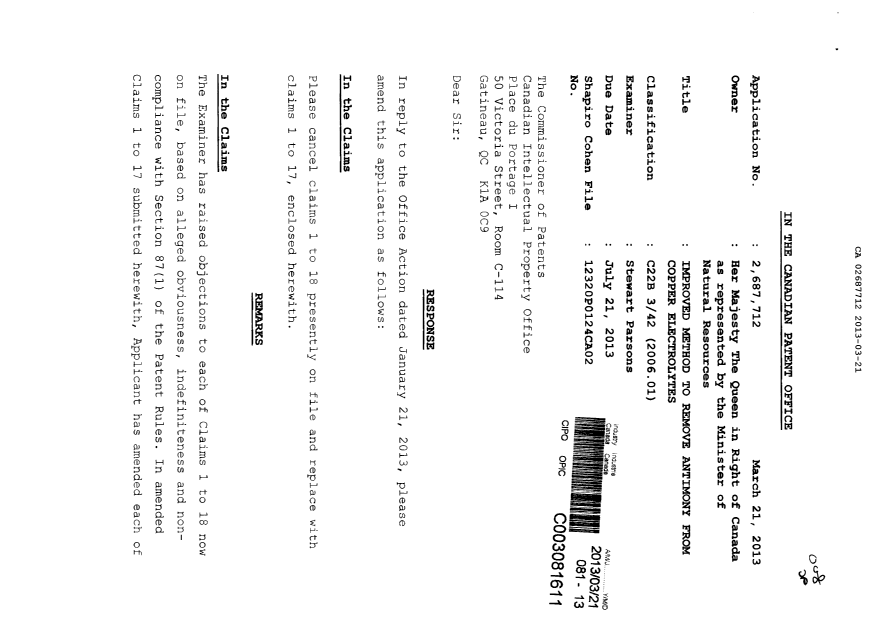 Document de brevet canadien 2687712. Poursuite-Amendment 20130321. Image 1 de 15