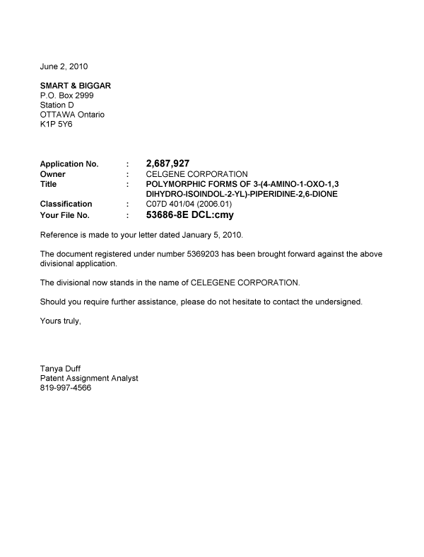 Canadian Patent Document 2687927. Correspondence 20091202. Image 1 of 1