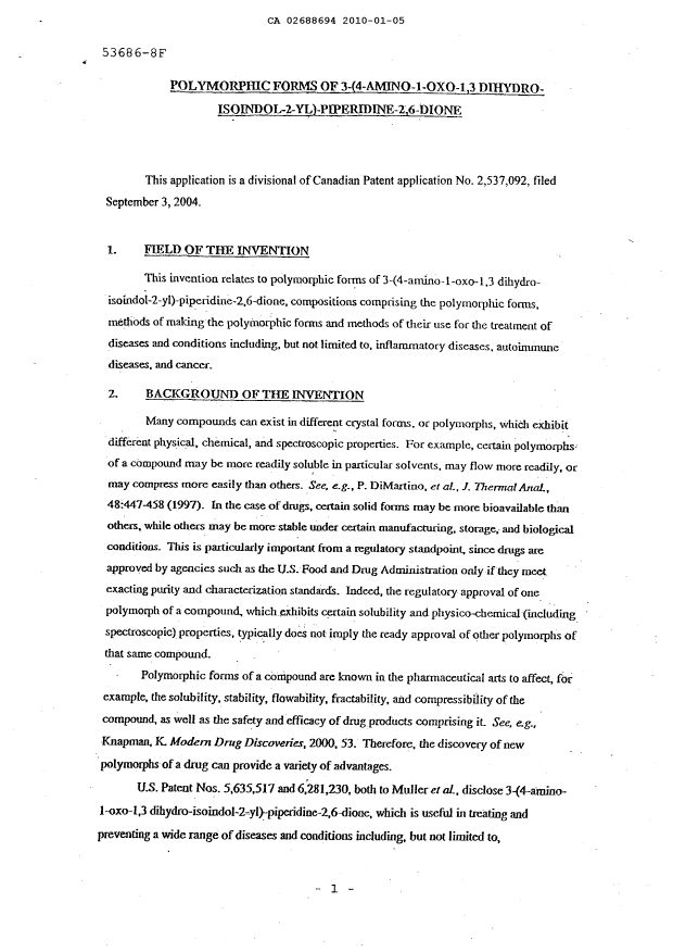 Canadian Patent Document 2688694. Description 20091205. Image 1 of 33
