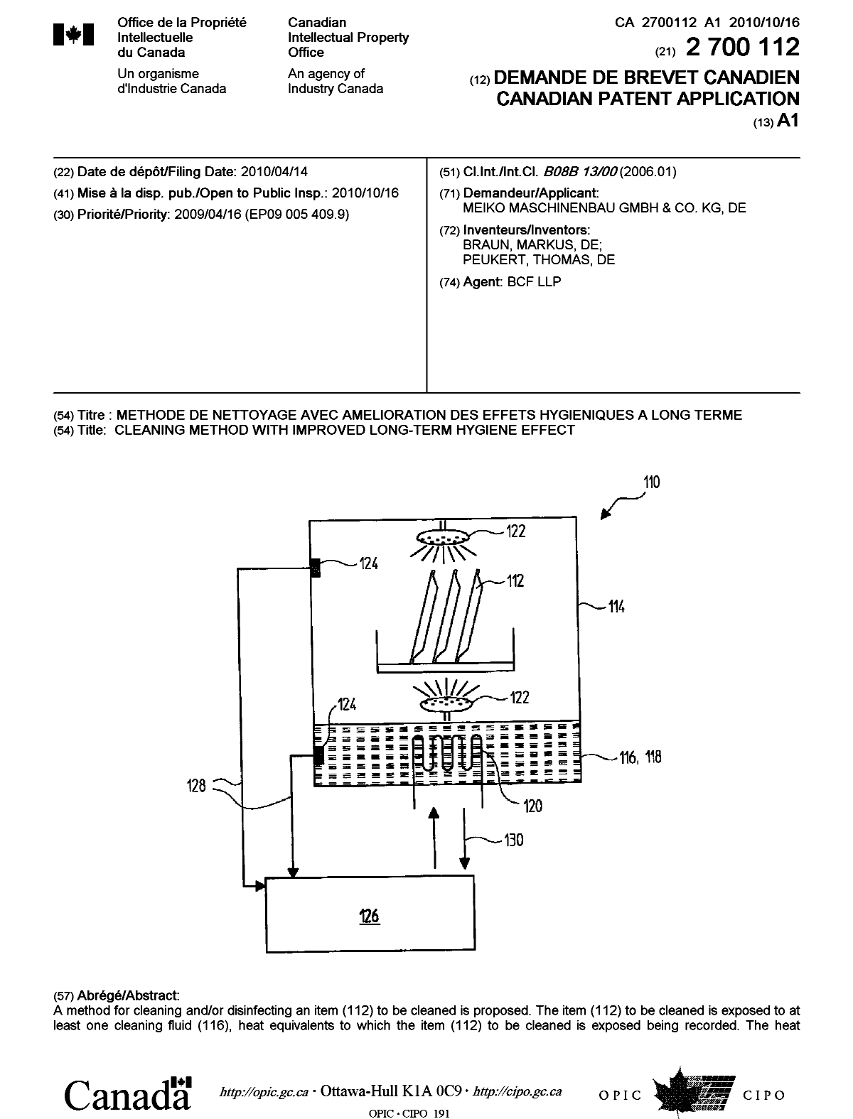 Canadian Patent Document 2700112. Cover Page 20091228. Image 1 of 2