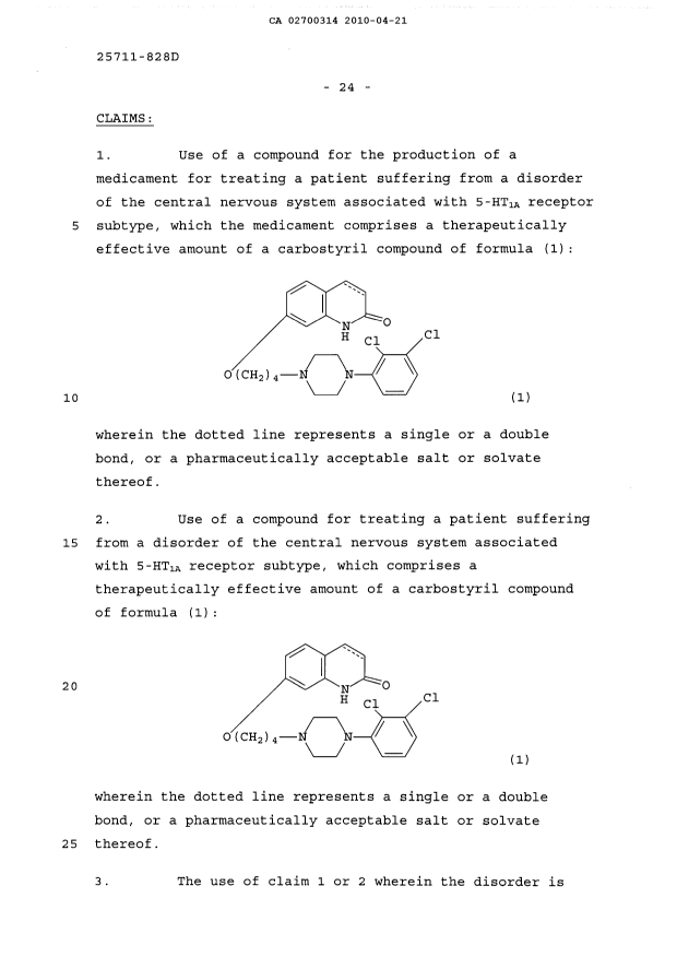 Document de brevet canadien 2700314. Revendications 20100421. Image 1 de 7