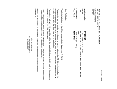 Document de brevet canadien 2702206. Correspondance 20101230. Image 1 de 1